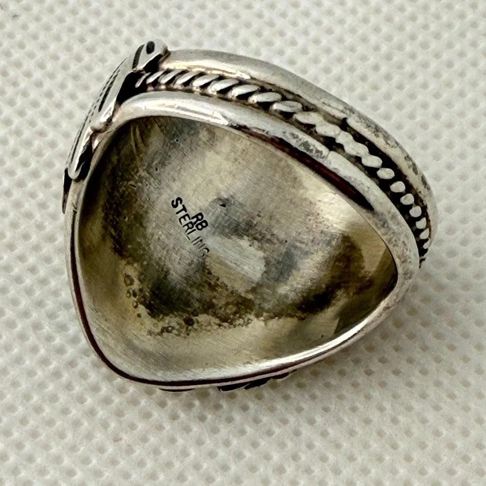 Richard Begay Navajo Eagle Ring Turquoise Coral Sterling Silver Size 13